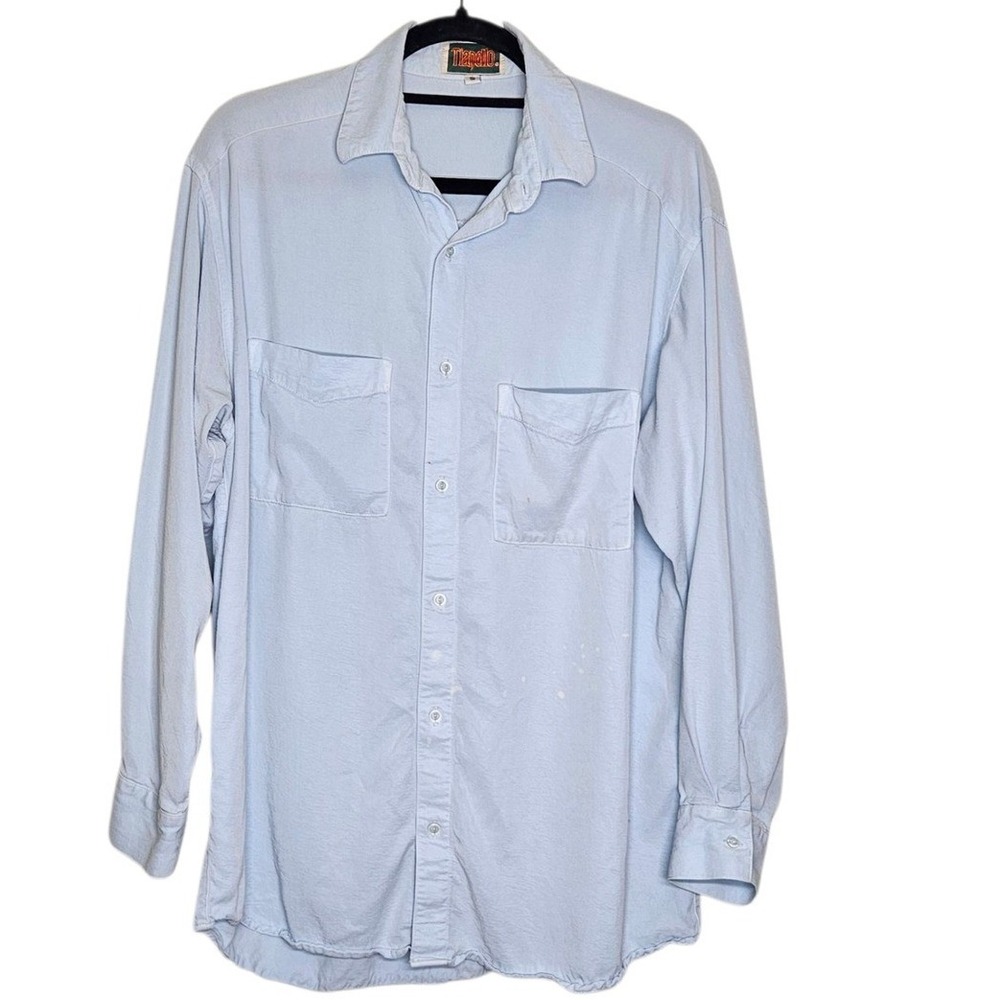 Vintage Tianello Mens‎ Shirt Small Blue Long Sleeve Button Up Pockets